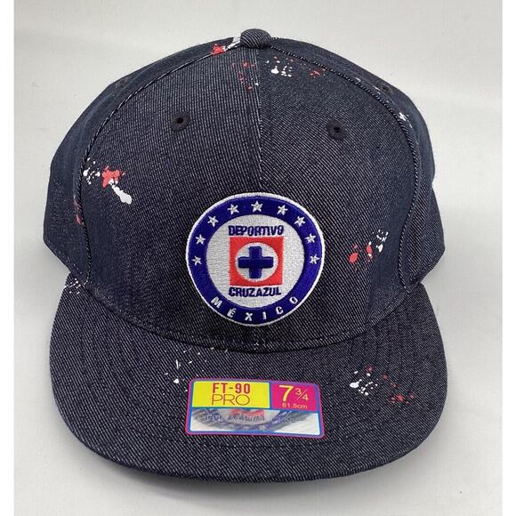 NWT Cruz Azul Fan Ink Hat Football Soccer Navy Paint Splatter Fitted Size 7 3/4 - Picture 1 of 5